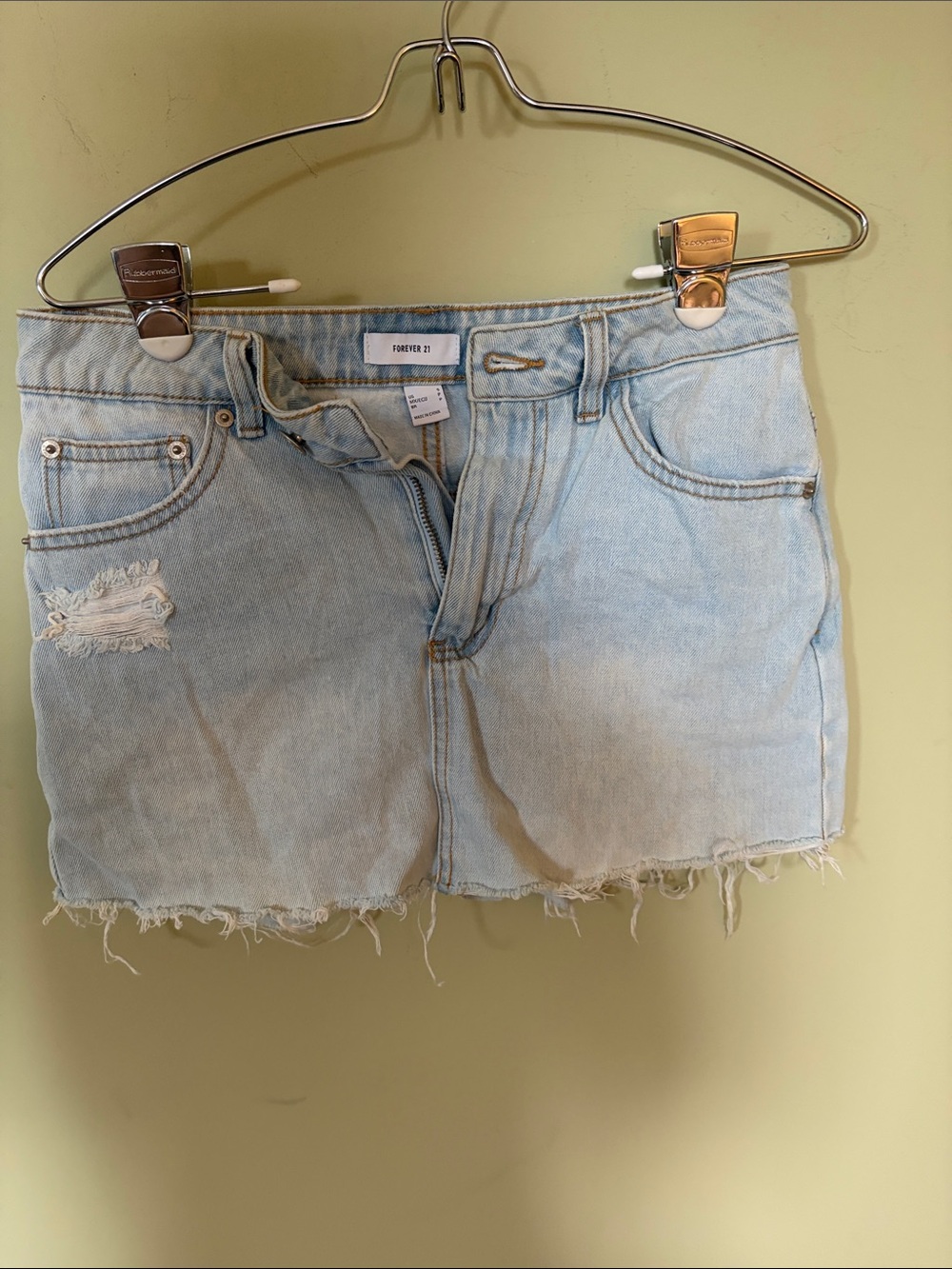 Forever 21 Light Wash Distressed Denim Mini Skort skirt shorts